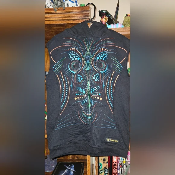 Raver Hoodie Vest Mens XL Public Beta UV Psychedelic Festival Wear - Picture 9 of 10